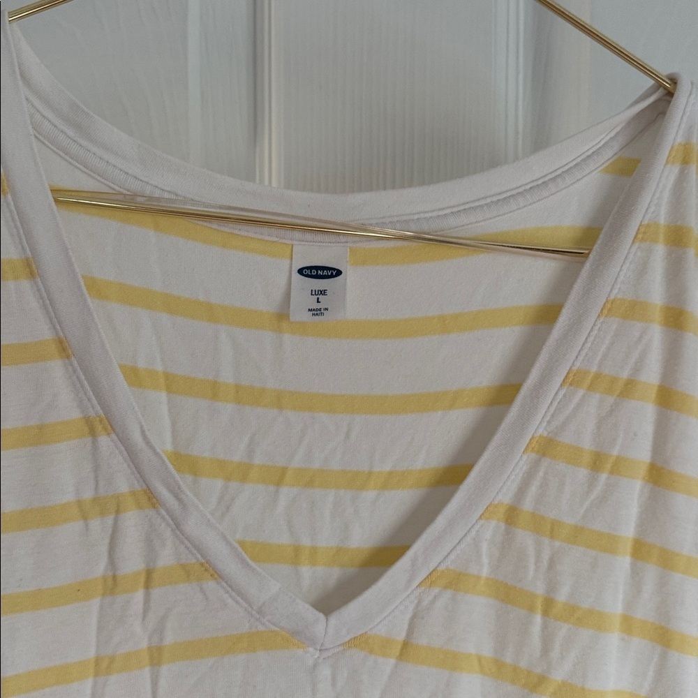 Old Navy Yellow and White Striped V-Neck Tee - Picture 2 of 5